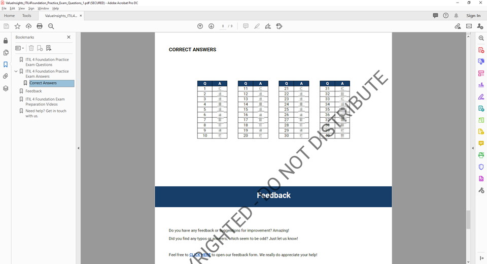 itil 4 foundation exam preparation practice mock questions value insights