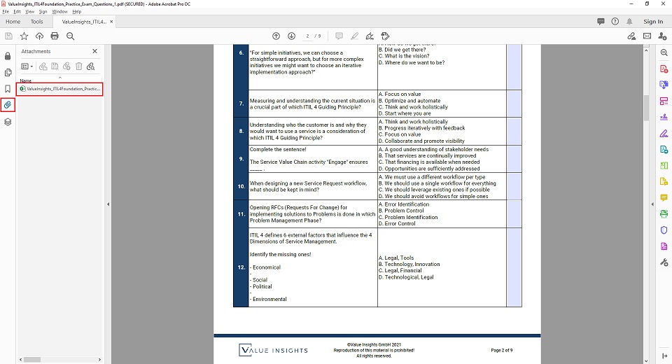 itil 4 foundation exam preparation practice mock questions value insights