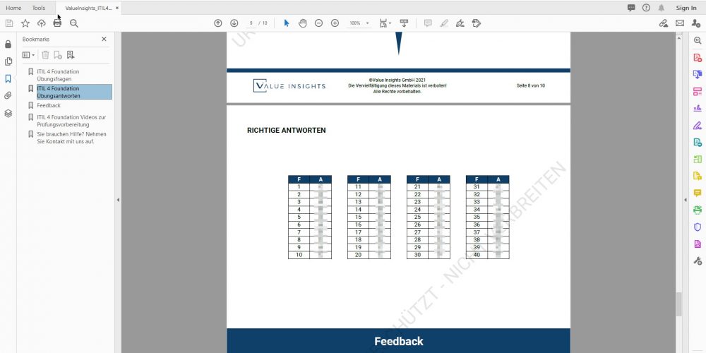itil 4 foundation Prüfungsvorbereitung Übungsfragen value insights