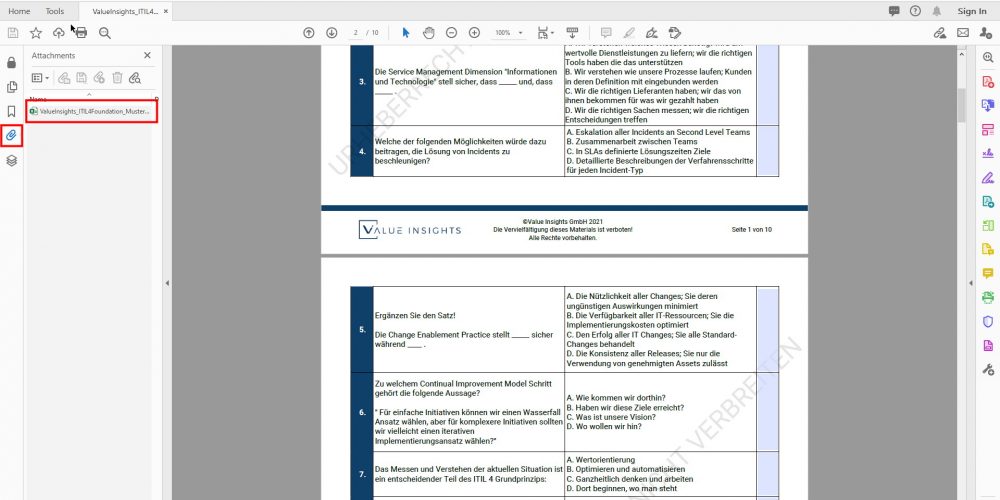 itil 4 foundation Prüfungsvorbereitung Übungsfragen value insights