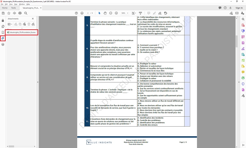 itil 4 préparation à l'examen de base pratique des questions fictives aperçu des valeurs