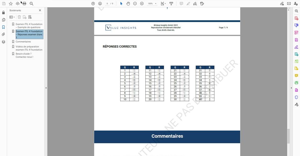 itil 4 préparation à l'examen de base pratique des questions fictives aperçu des valeurs