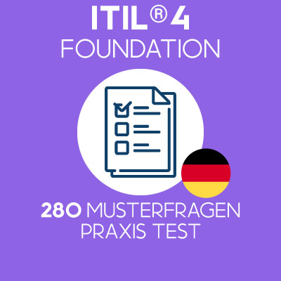 280 von Value Insights vorbereitete ITIL 4 Foundation Prüfungsfragen zum Üben, gebündelt in 4 separaten Prüfungen mit jeweils 40 Fragen zur Simulation der offiziellen ITIL 4 Foundation Prüfung