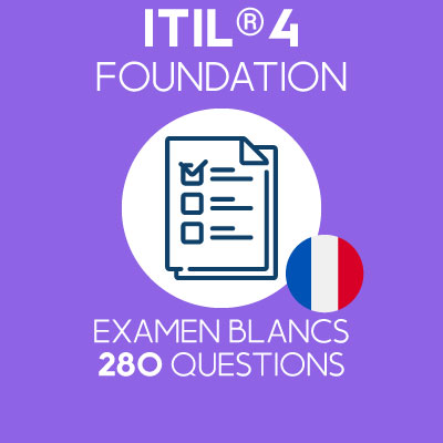 280 questions d'examen simulé ITIL 4 Foundation préparées par Value Insights, regroupées en 4 examens distincts de 40 questions chacun pour simuler l'examen officiel ITIL 4 Foundation.