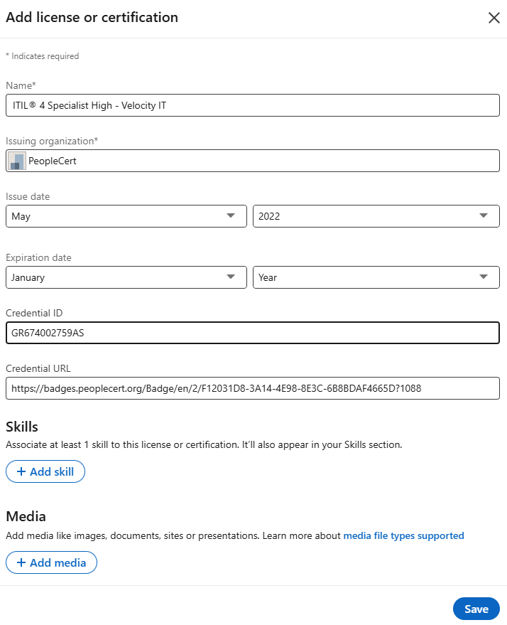 peoplecert certifications and memberships screenshot sharing digital itil 4 foundation badge linkedin add to profile png